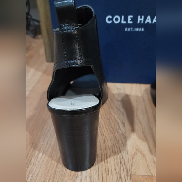 Cole Haan ZULA SHOOTIE II Block Heel Open Toe Shoe, Black leather, Size 9B - Picture 6 of 12